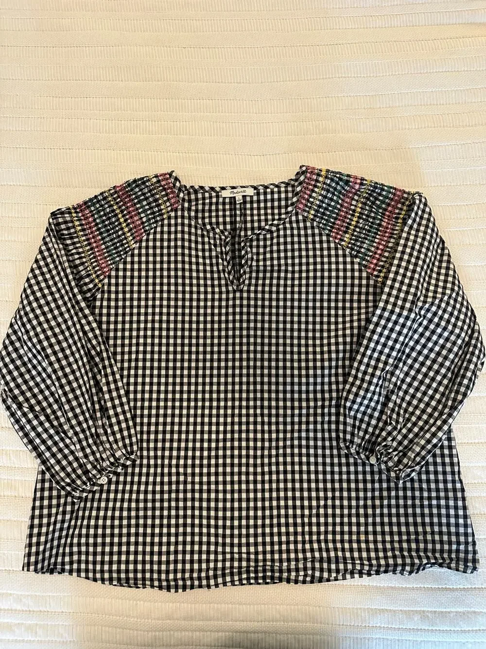 Madewell L Embroidered Gingham Blouse
